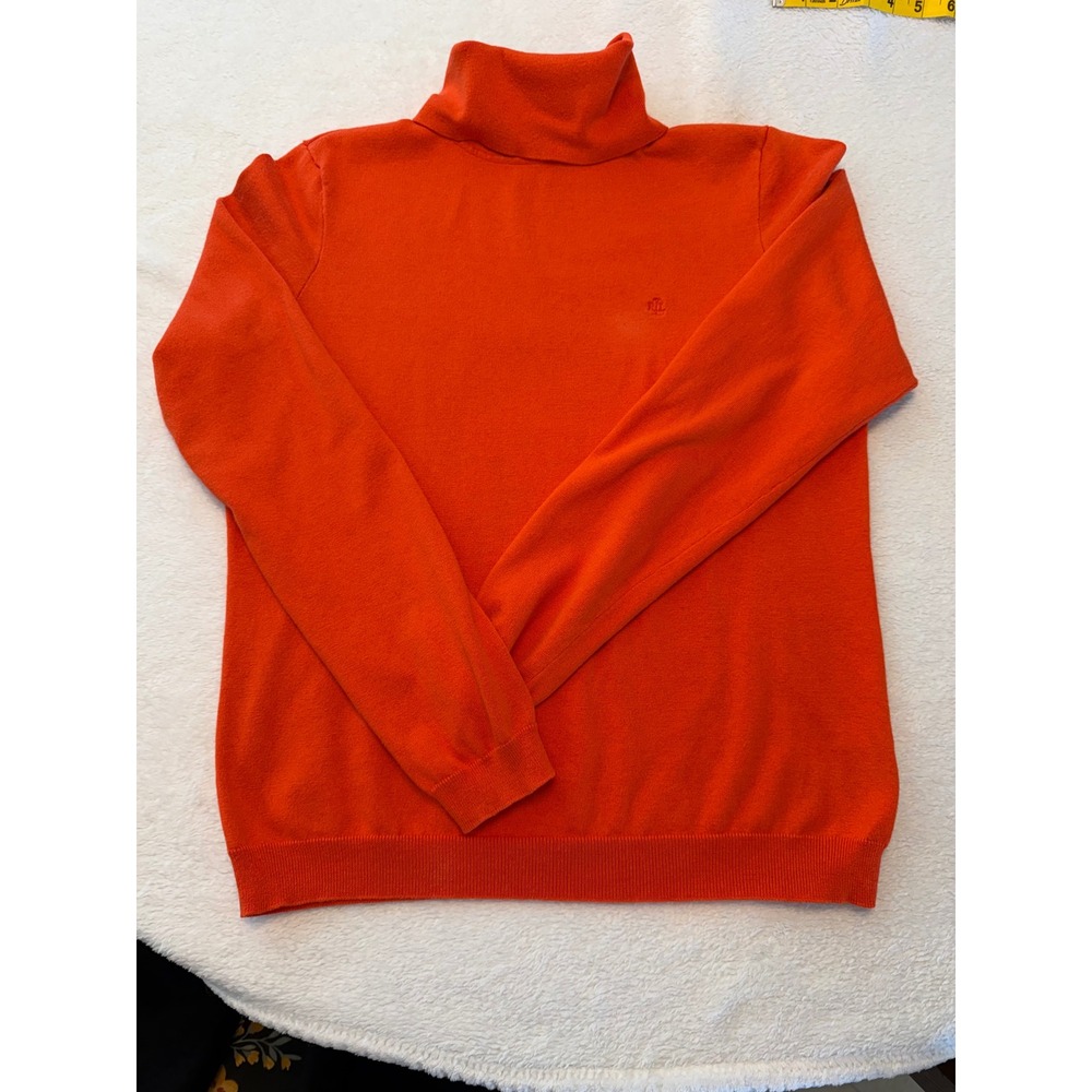 Lauren Ralph Lauren Orange Silk Blend Turtleneck Sweater LRL Monogram Large